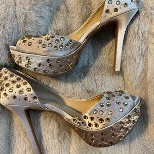 Gianni Bini Chsmpagne Jewel-crusted heels NEW